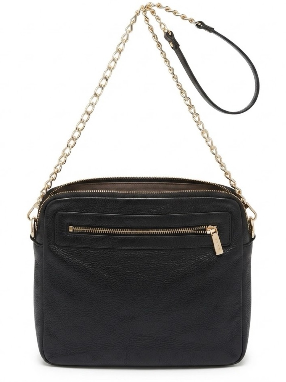 Danier Womenβs Black Leather Crossbody Bag with Gold Tone Chain Removable Strap